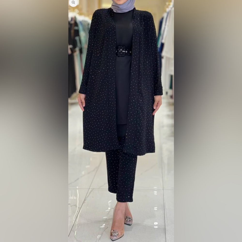 Studded Black Formal Events Wedding Women's Ankle Pant Set with Belt
